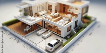 Architectural model home design with 3d visualization and floorplan ...